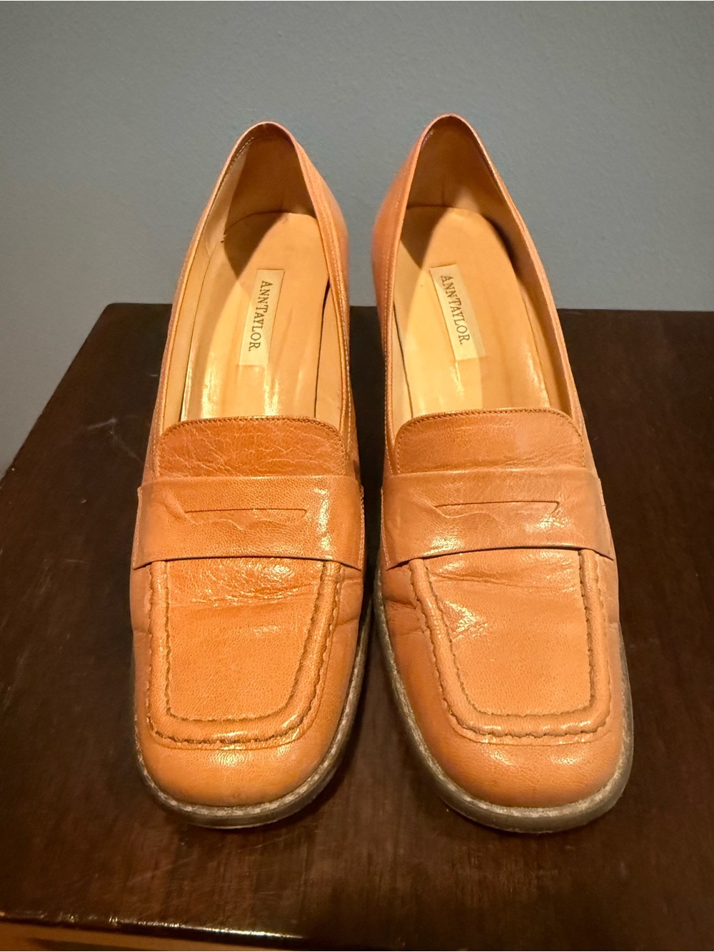Ann Taylor Cognac Leather Penny Loafers